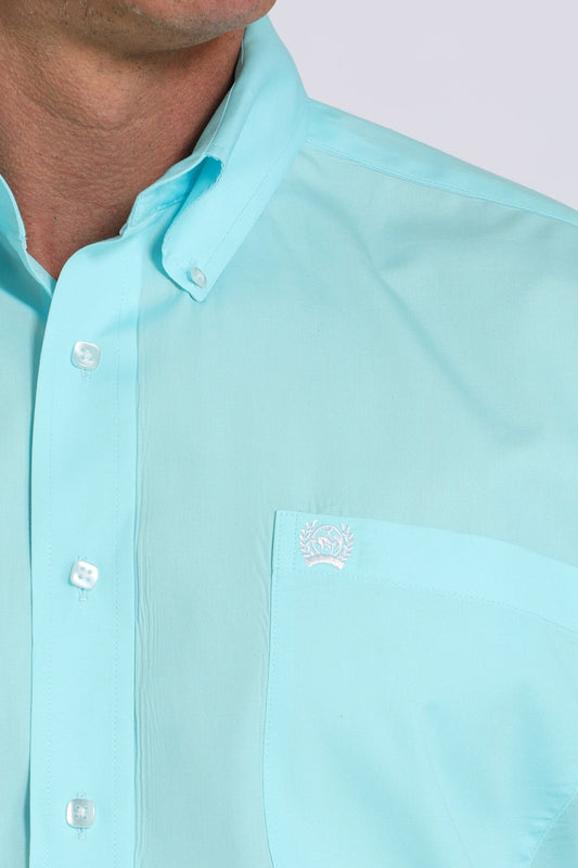 Men's Solid Button-Down Western Shirt - Turquoise