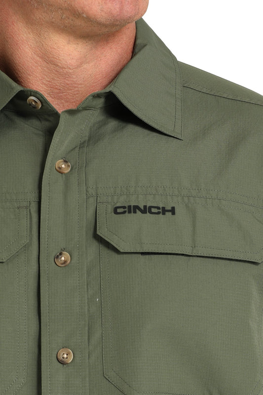 CINCH MENS SHORT SLEEVE OLIVE ARENAFLEX SHIRT