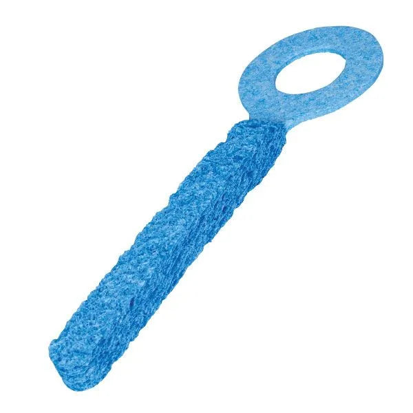 Blue textured synthetic stir stick with oval handle for mixing or cleaning