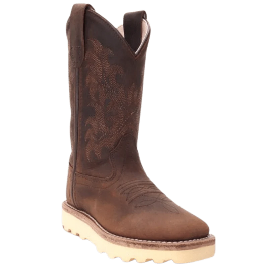 Old West Kids Dark Clay Distressed Brown Western Boots BSC1953