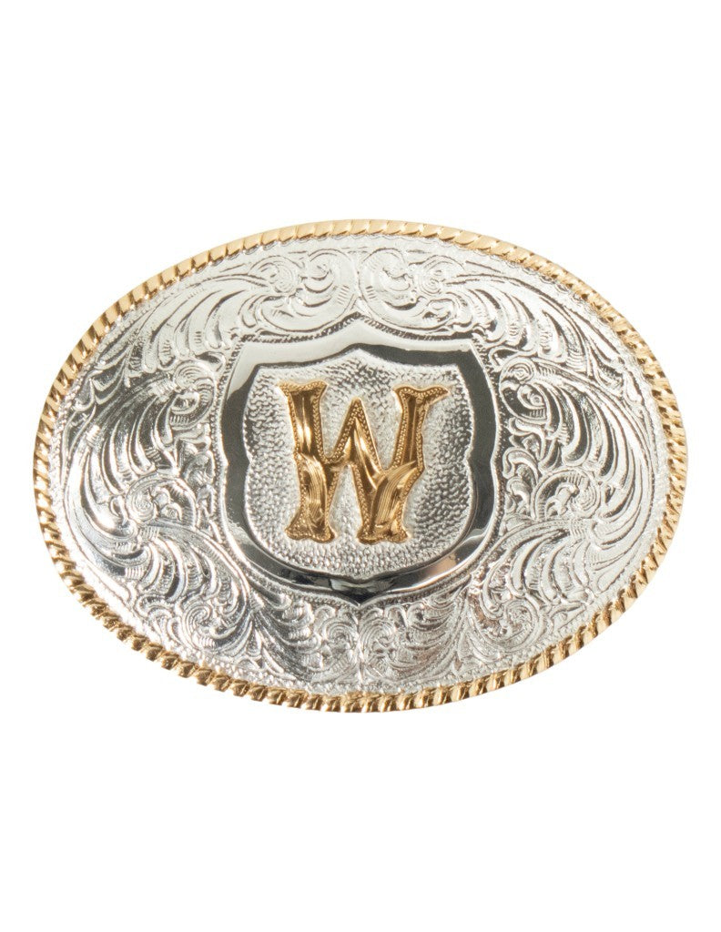 OVAL ROPE EDGE INITIAL (W) BELT BUCKLE