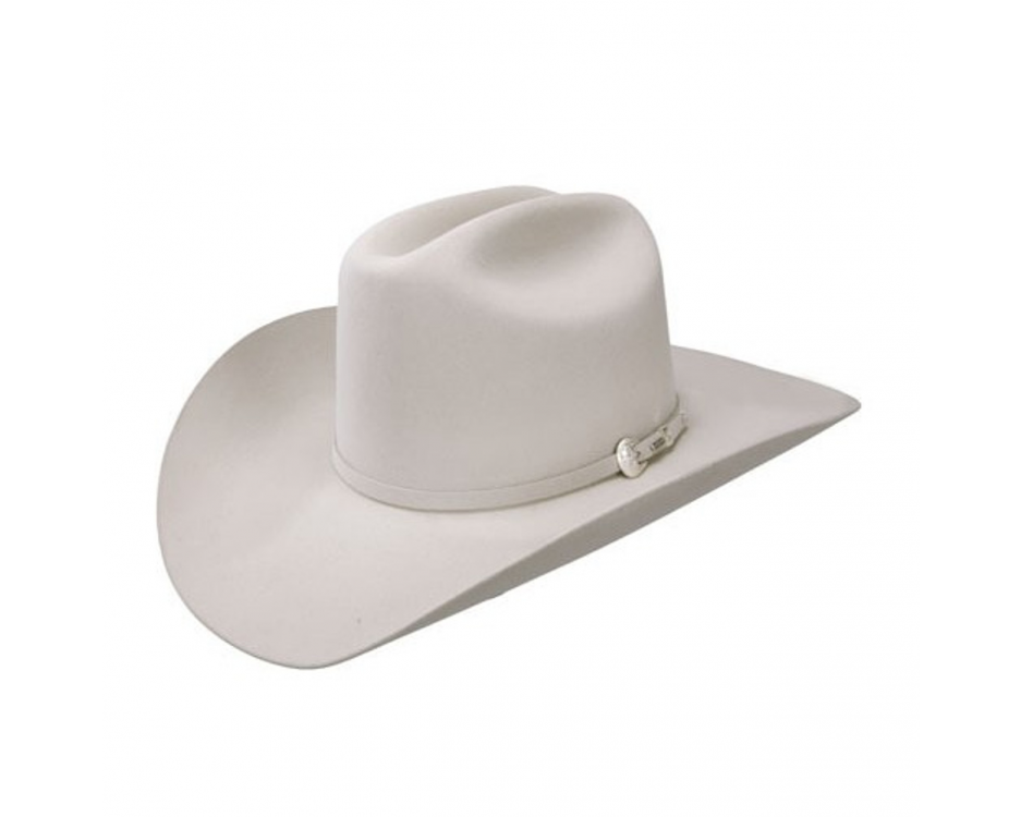 Silverbelly cowboy hat with wide brim, classic cattleman crease, and decorative hatband.
