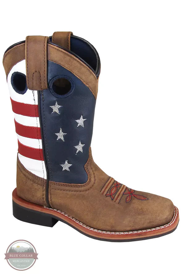 Smoky Mountain Kid's Stars and Stripes Vintage Brown Leather Western Boot-3880Y