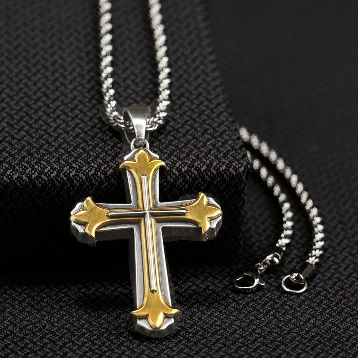M&F - Twister Silver with 3D Gold and Silver Cross Necklace