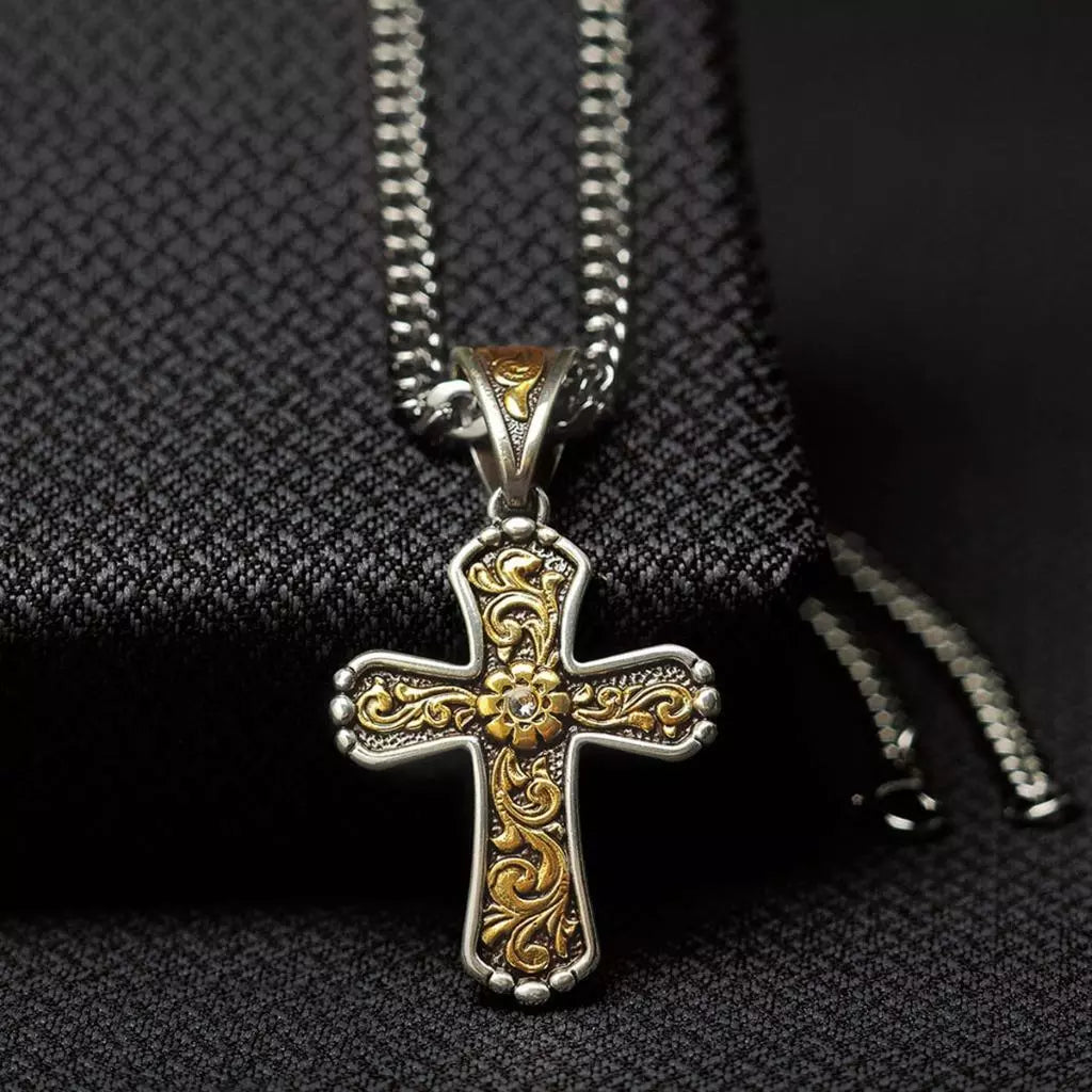 Twister Men's Silver Western Cross Necklace