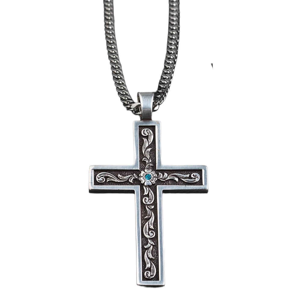 Twister Men's Cross Aqua Stone Pendant Necklace 32152