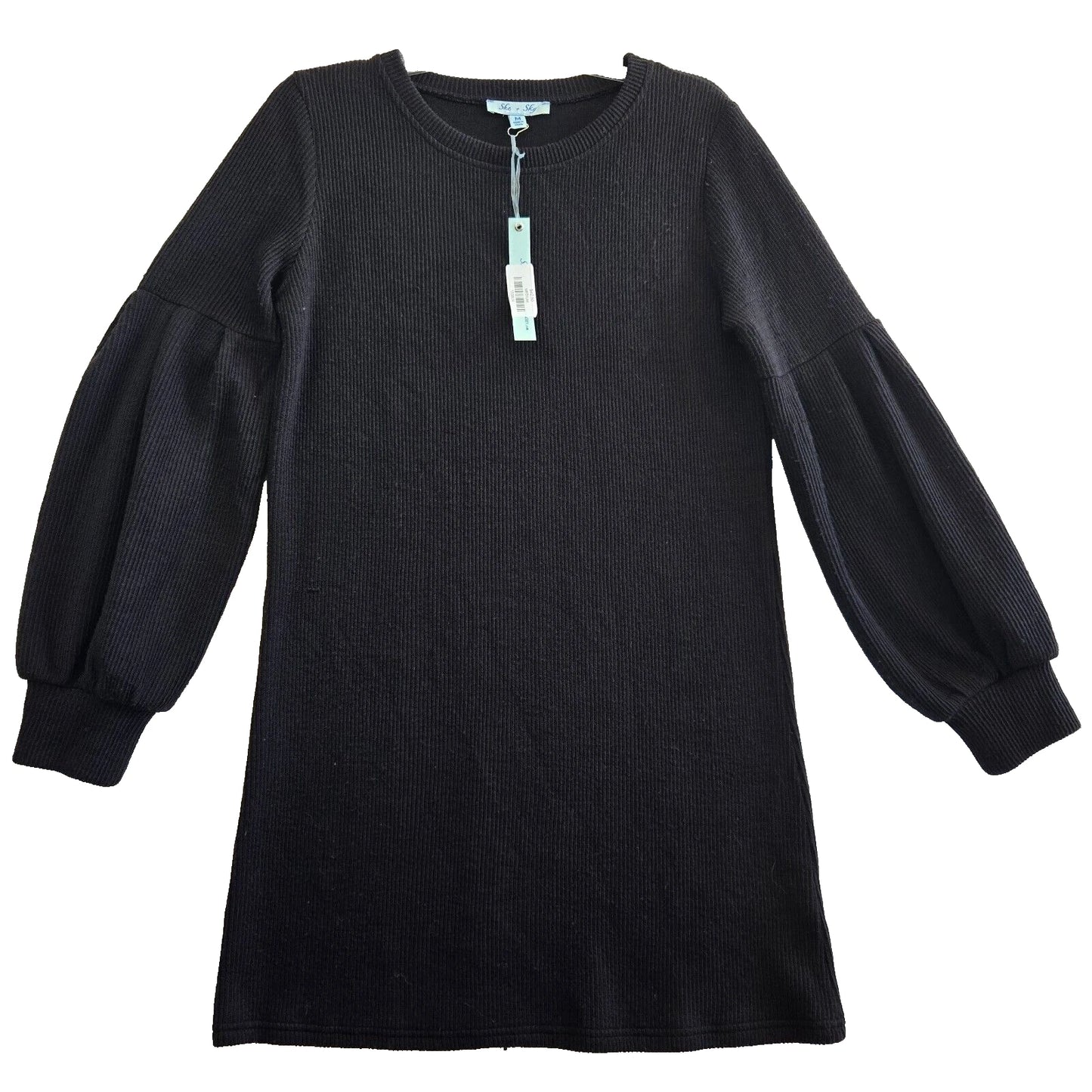 She + Sky - Black Long Sleeve Thermal Knit Dress