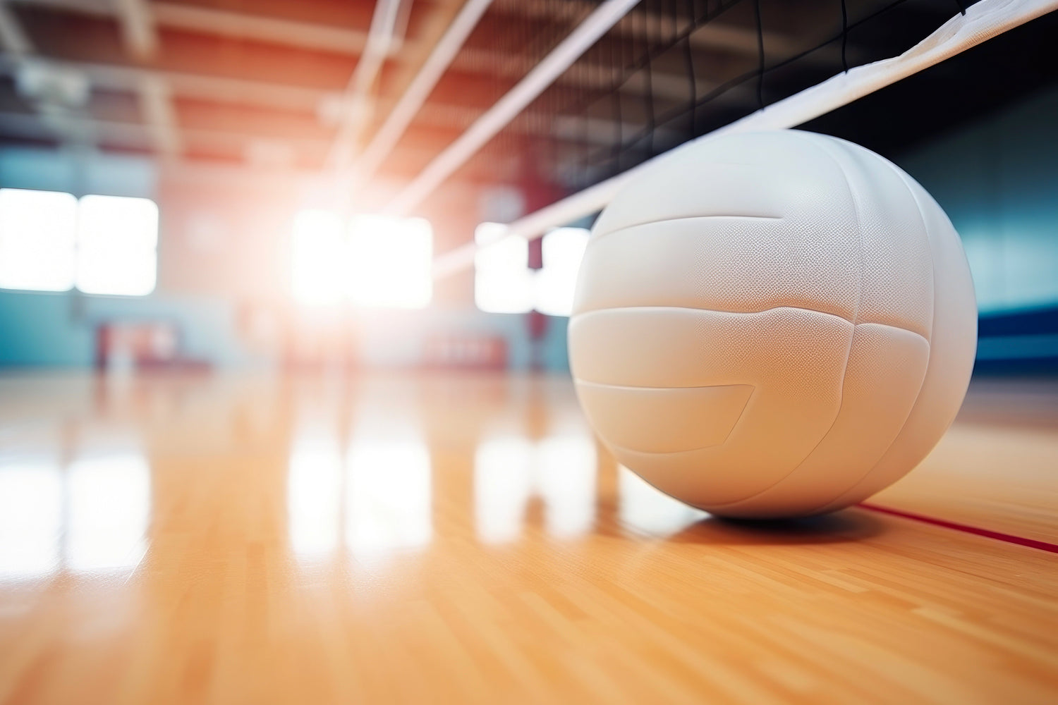 volleyball on a wooden gym floor