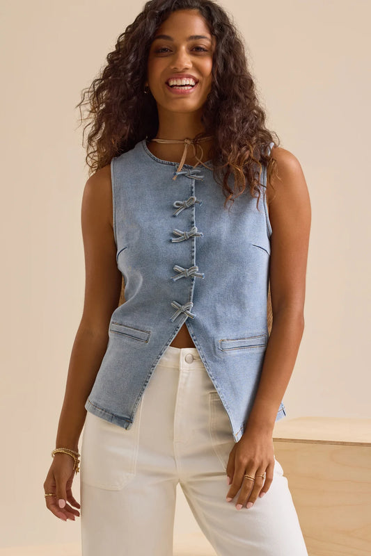 LIGHT DENIM BOW TOP