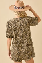 Leopard Print Denim Romper With Pleat And Tie