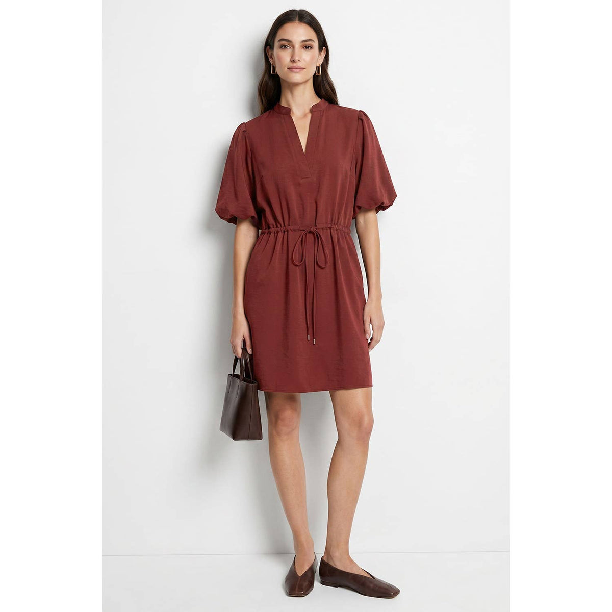Naked Zebra - Puff Sleeve Cinched Waist Mini Dress