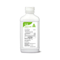 White plastic bottle of MSM Turf herbicide with caution label, 8 ounces, on white background