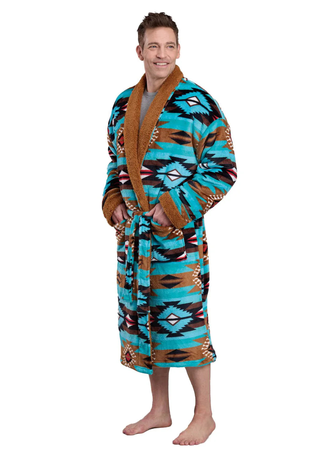 Roper Mens Aztec Fleece Turquoise/Black 100% Polyester Bathrobe