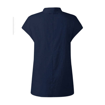 kycozy - Cap Sleeve Solid Color Stand Collar Blouses&shirts Tops