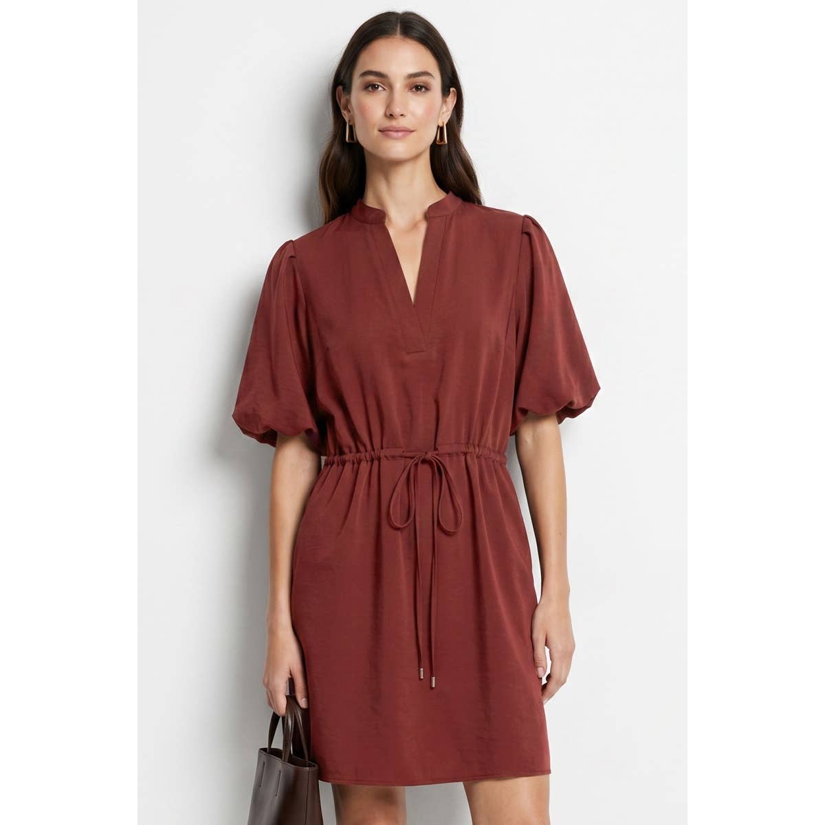 Naked Zebra - Puff Sleeve Cinched Waist Mini Dress