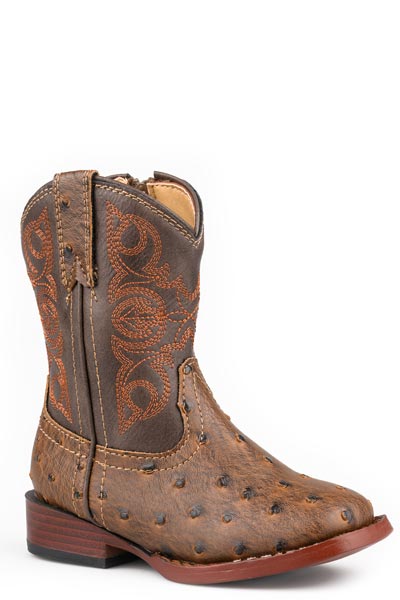 BIG KIDS  FOOTWEAR   BROWN FAUX OSTRICH LEATHER VAMP,  BROWN FAUX LEATHER 6" SHAFT (Copy)