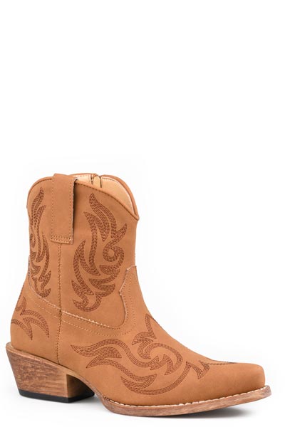 WOMENS TAN SMOOTH FAUX LEATHER,  7" WITH WESTERN STITCH DESIGN
