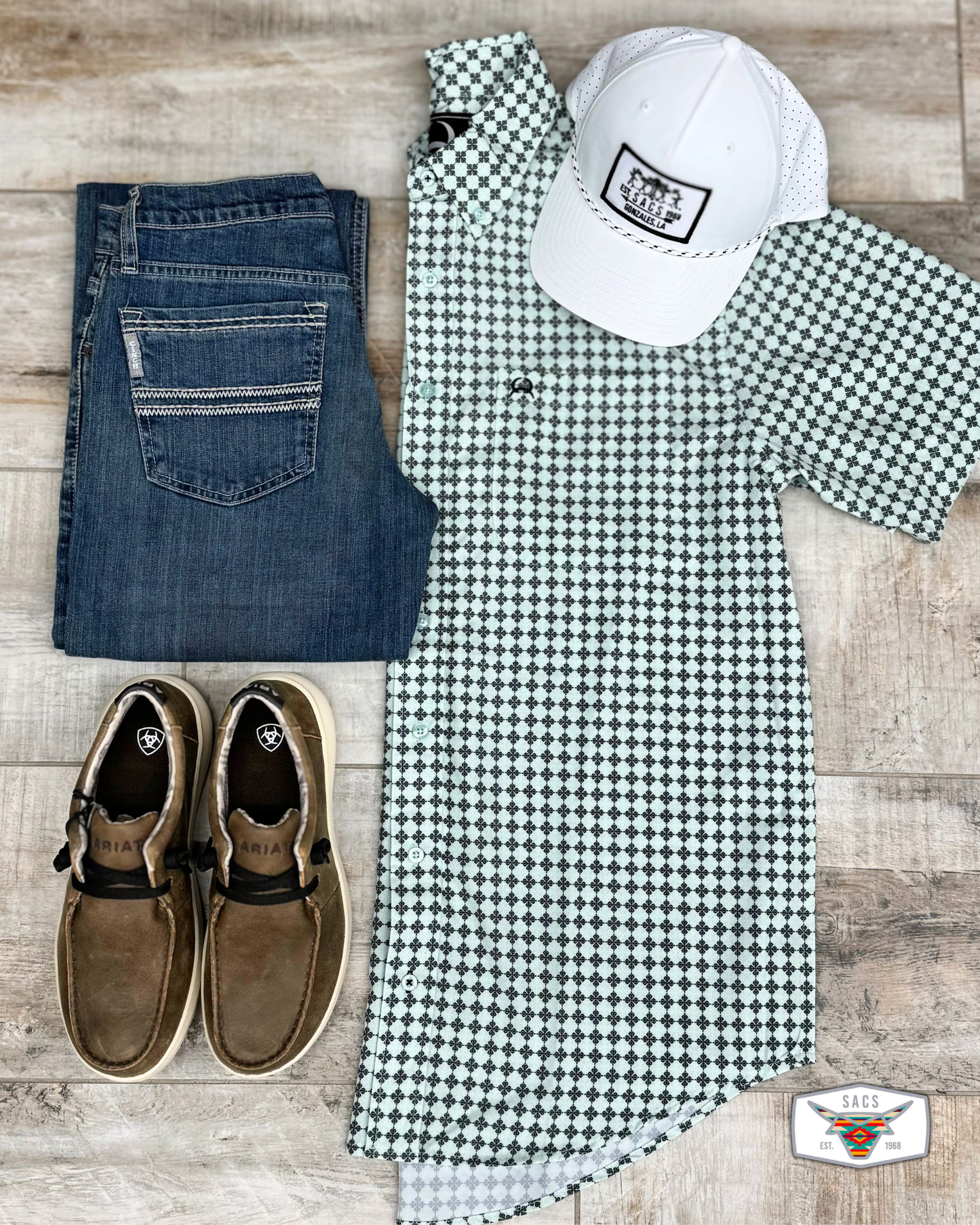 Cinch ArenaFlex Estampado Verde Claro - Camisa de Hombre
