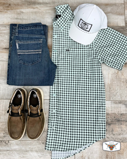Cinch ArenaFlex Light Green Print - Men’s Shirt