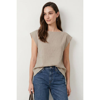 Naked Zebra - Textured Satin Boat Neck Blouse