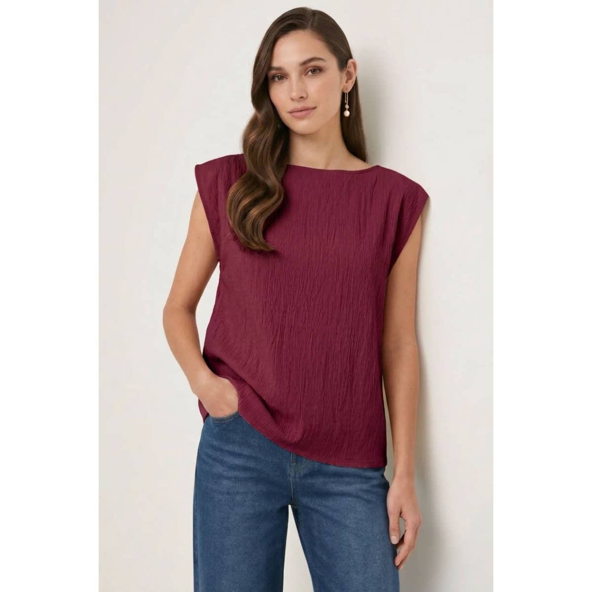Naked Zebra - Textured Satin Boat Neck Blouse