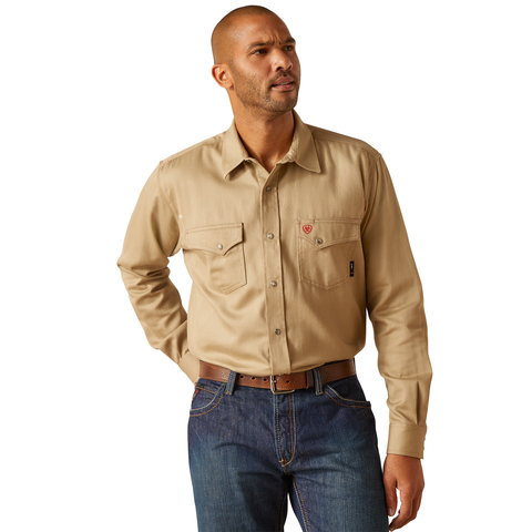 FR  Solid  Classic Fit Snap Work Shirt - Khaki - 10048445