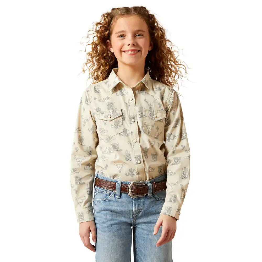 Ariat Youth Girl's Mila Deserted Print Snap Button Shirt