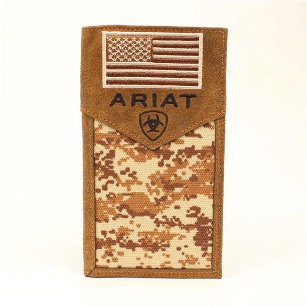 Ariat Leather Checkbook Cover Rodeo Wallet, Digital Camo USA Flag