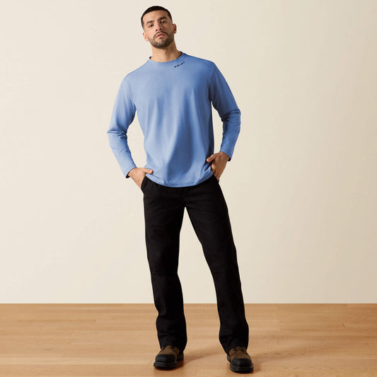 man wearing blue fr shirt