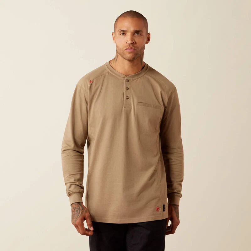 ARIAT MEN'S FR AIR HENLEY L/S T-SHIRT - FIELD KHAKI-10079819