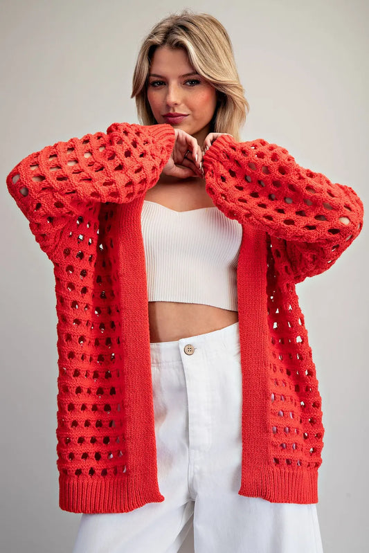 Open Knit Bubble Sleeve Cardigan