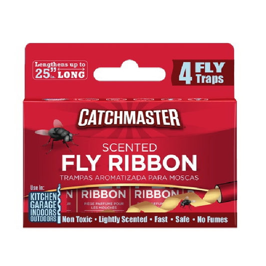 Scented Fly Ribbon Paper Trap, Indoor/Outdoor, 1-1/2 in W x 25 in H, Non-Toxic, PK 4