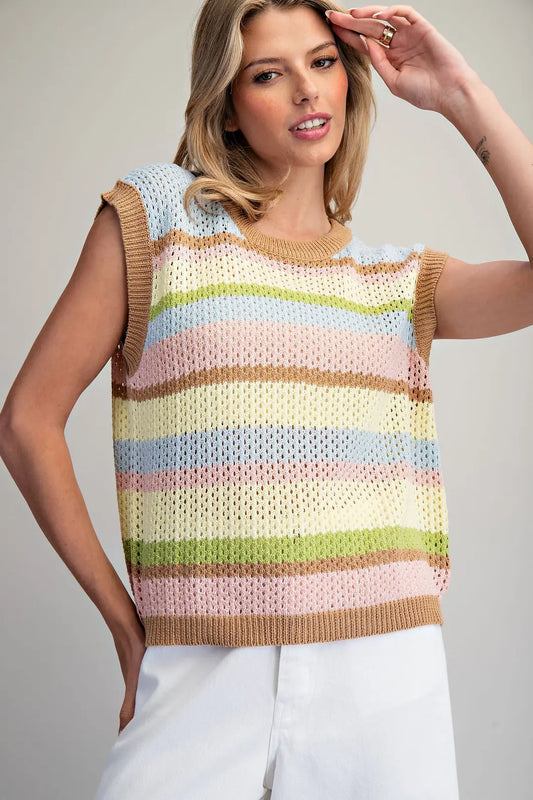 Striped Knit Cap Sleeve Top