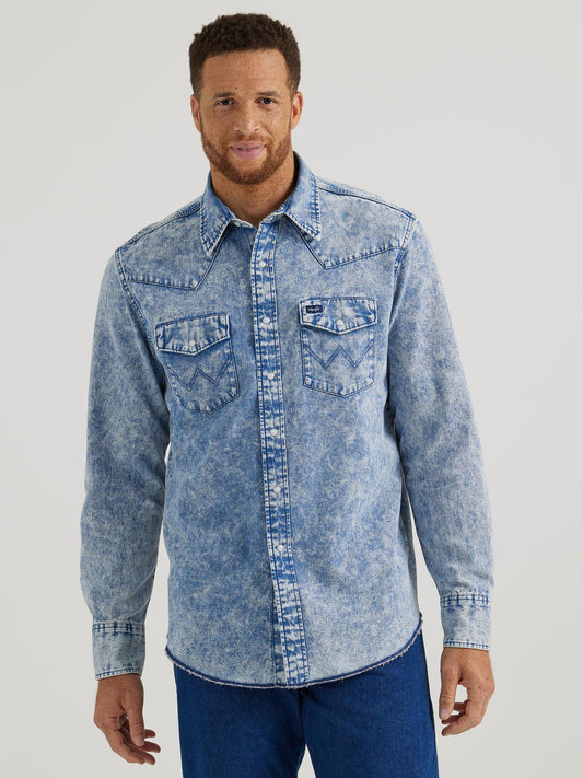 WRANGLER MENS ACID WASH VINTAGE DENIM LS