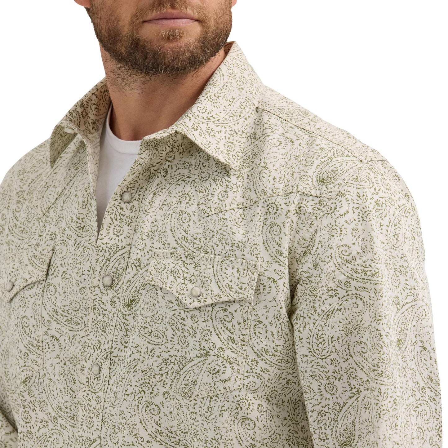 Wrangler Retro® Premium Long Sleeve Shirt - Modern Fit - Ecru/Olive