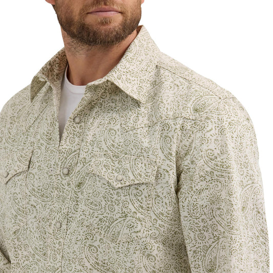 Wrangler Retro® Premium Long Sleeve Shirt - Modern Fit - Ecru/Olive