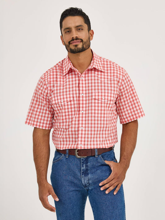 Wrangler® Wrinkle Resist Short Sleeve Shirt - Classic Fit - Red/Orange