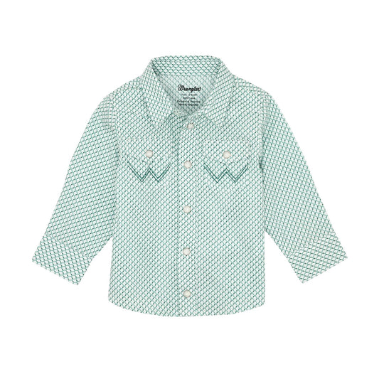 Wrangler® Baby Boy Long Sleeve Shirt - White/Teal