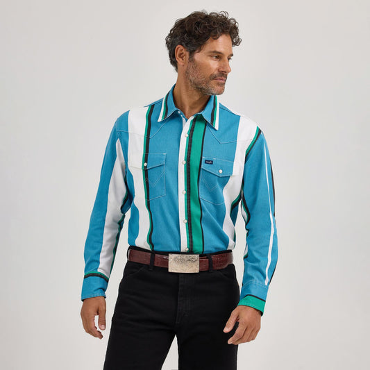 Wrangler® Vintage Inspired Long Sleeve Shirt - Classic Fit - Blue Multi Stripe