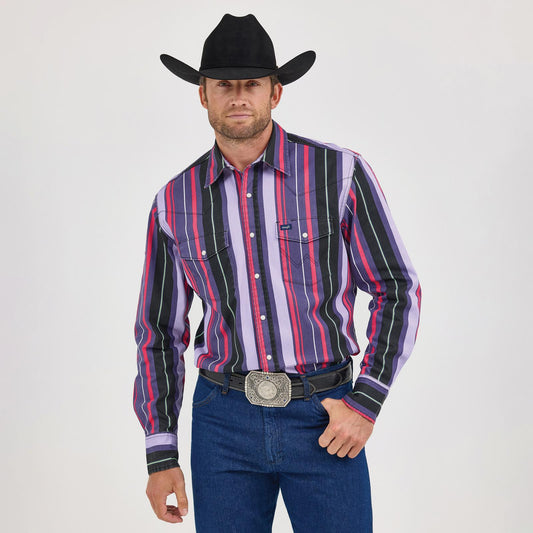 Wrangler® Vintage Inspired Long Sleeve Shirt - Classic Fit - Purple Multi Stripe