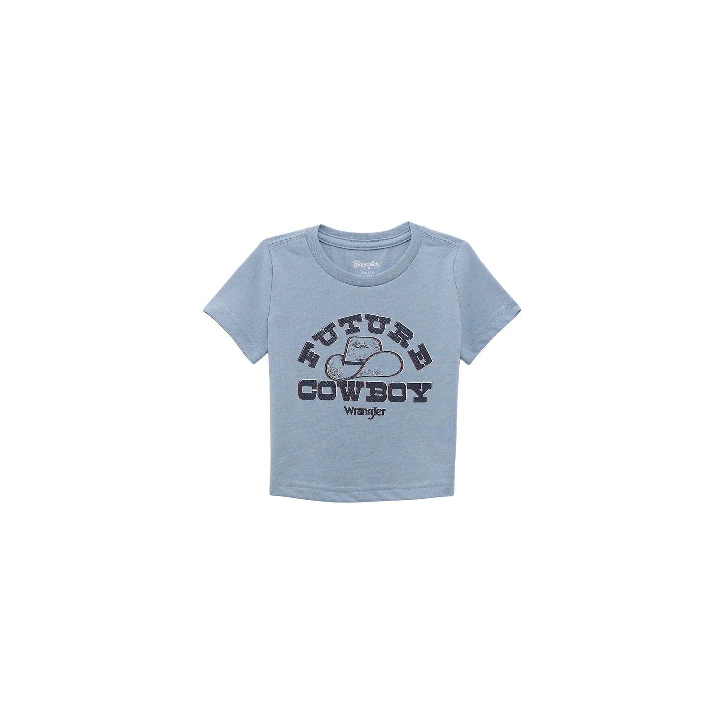 Light blue kids t-shirt with 'Future Cowboy' text and a cowboy hat graphic