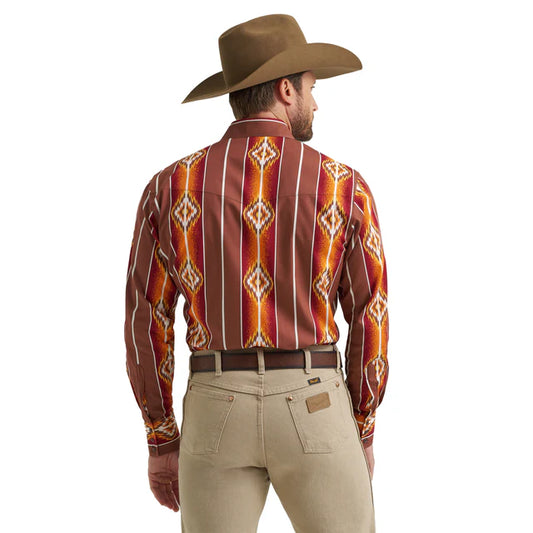 Wrangler Men's Checotah Southwestern Print Long Sleeve Snap Western Shirt