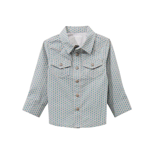 WRANGLER BABY BOY GREY BLUE PRINT - KIDS BOYS SHIRT