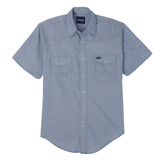 Wrangler® Western Chambray Short Sleeve Workshirt - Classic Fit - Chambray