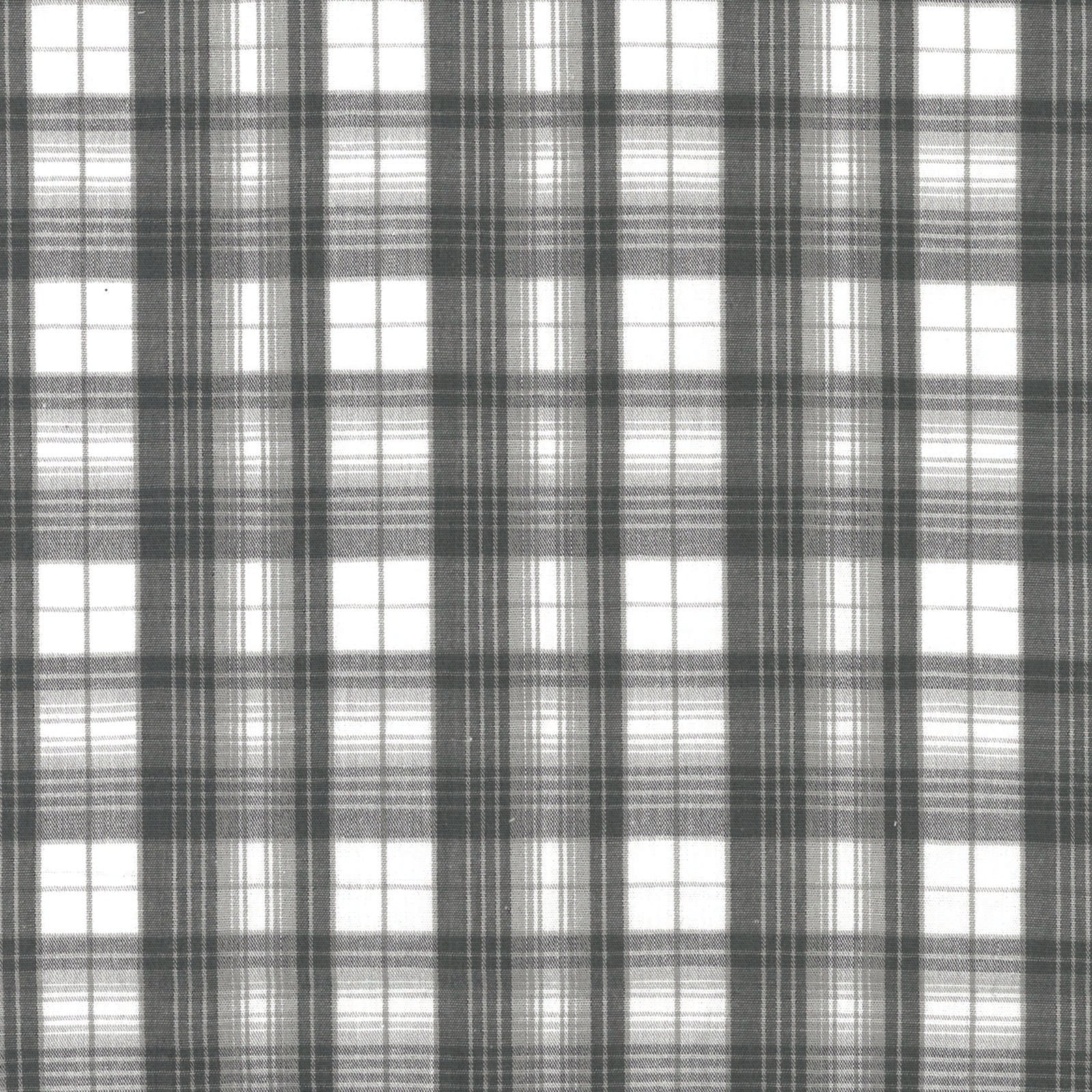 Gray and white plaid fabric pattern with evenly spaced vertical and horizontal lines