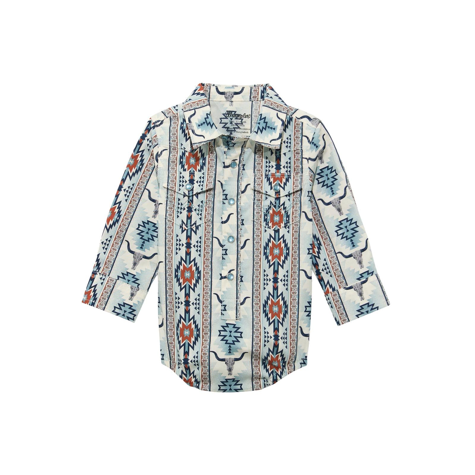 Long-sleeve shirt with a pattern on a white background