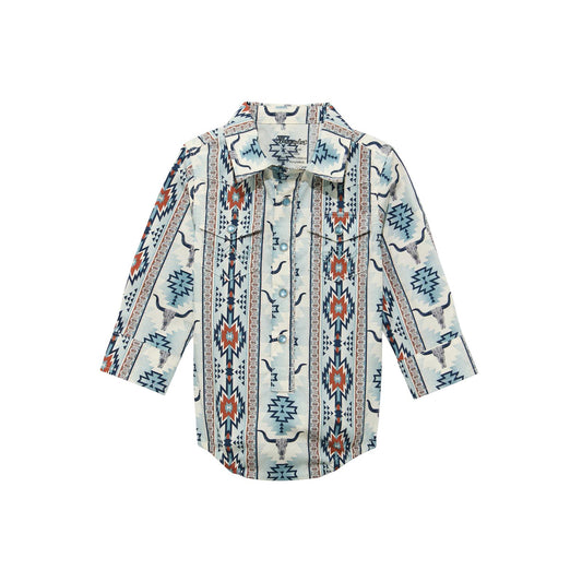 Long-sleeve shirt with a pattern on a white background