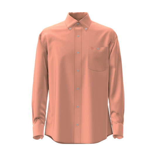 Pink button-up shirt on a white background