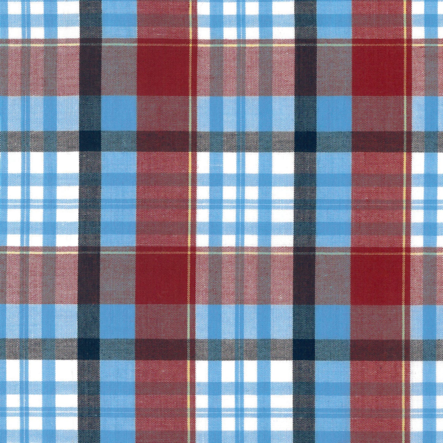 Plaid fabric with red, blue, and black pattern