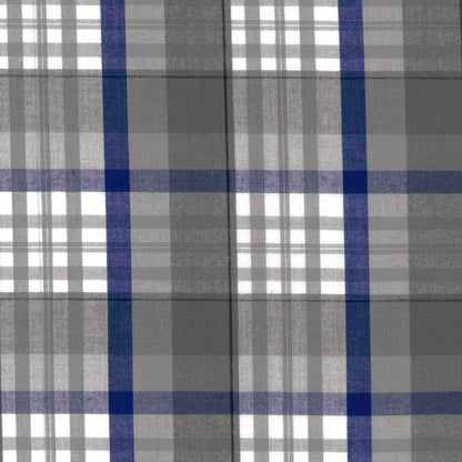 Plaid fabric pattern with green, blue, and white colors.